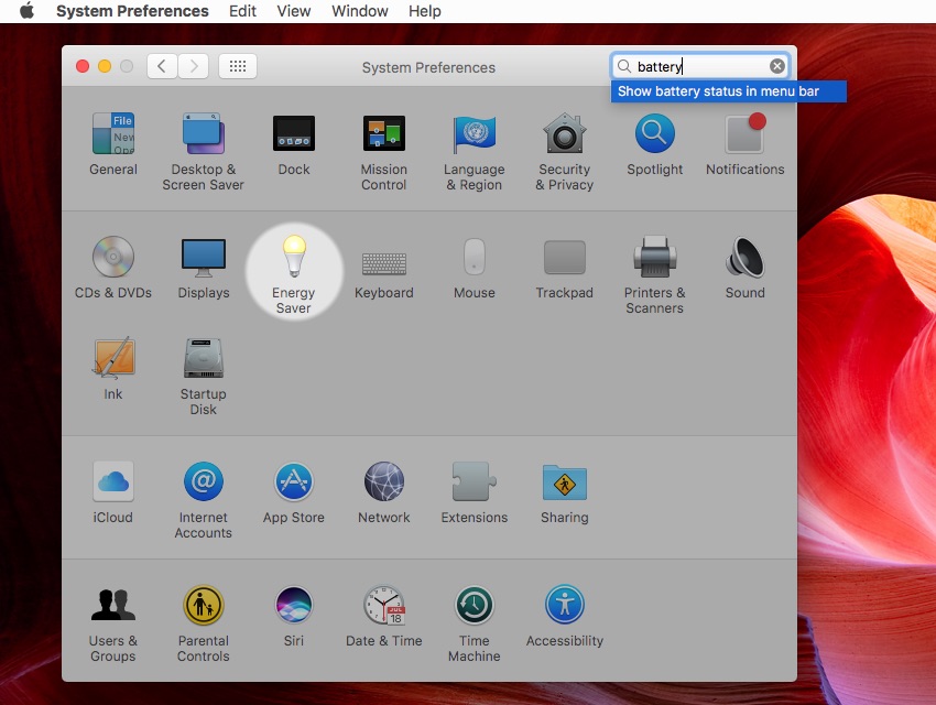 Locating the Battery Status in System Preferences