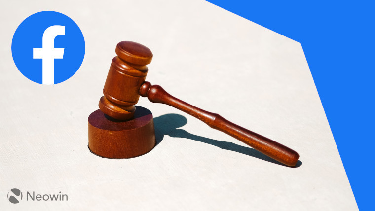 A gavel with the facebook logo on a white and blue background