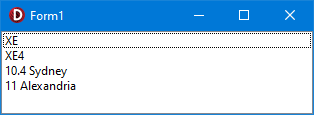 Program window listing names of installed versions of Delphi