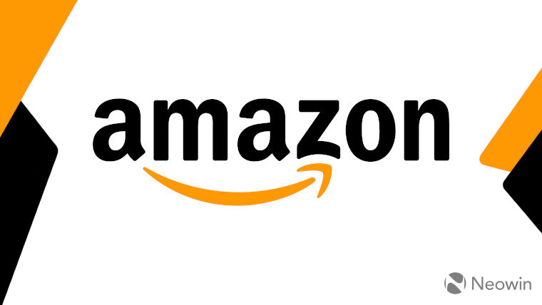 Amazon logo on a white, orange, and black background