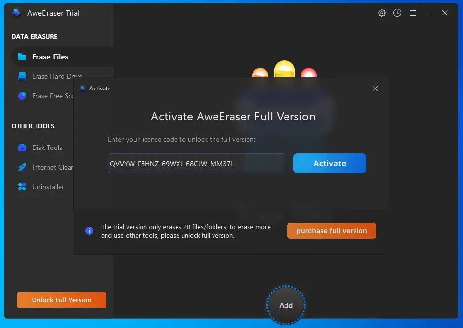 Бесплатная лицензия AweEraser для Windows