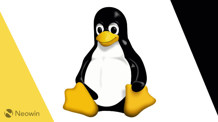 The Linux mascot, Tux, on a yellow, white, and black background
