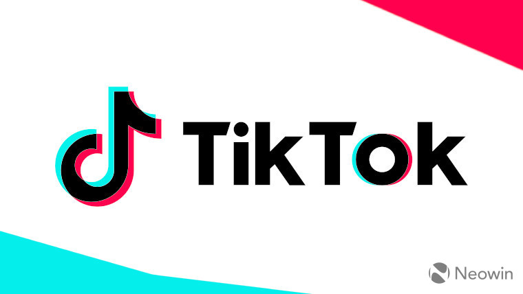 The TikTok logo on a white red and blue wallpaper