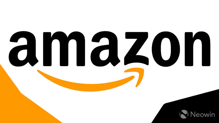 Amazon logo on an orange, black, and white background
