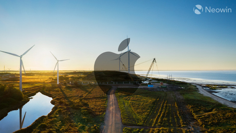 Wind turbines with an Apple logo overlay