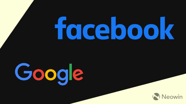 Google and Facebook logos on a dark and light background