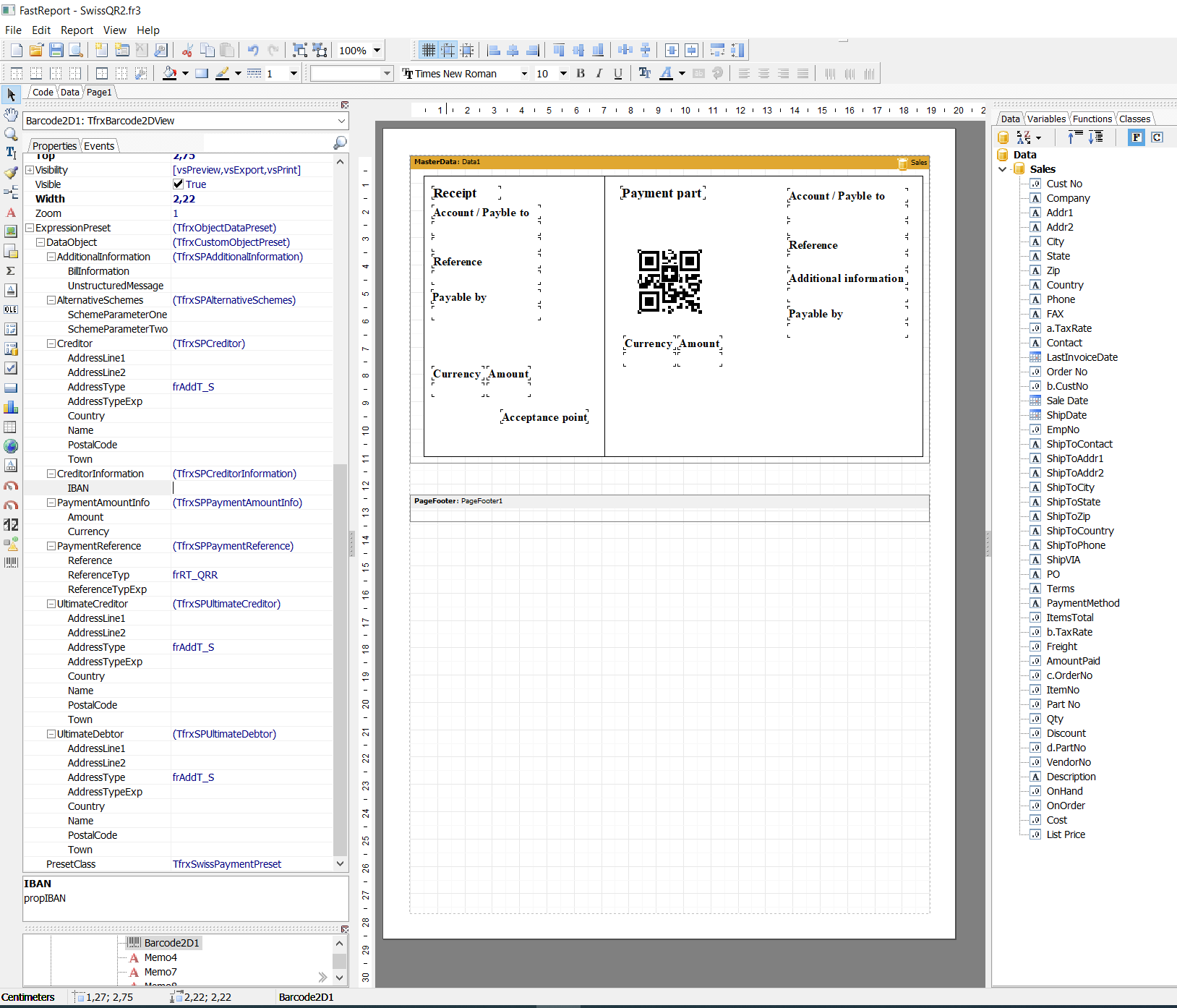 Report template for Swiss QR code bill 