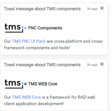 TMS WEB Core Delphi Bootstrap toast notifications
